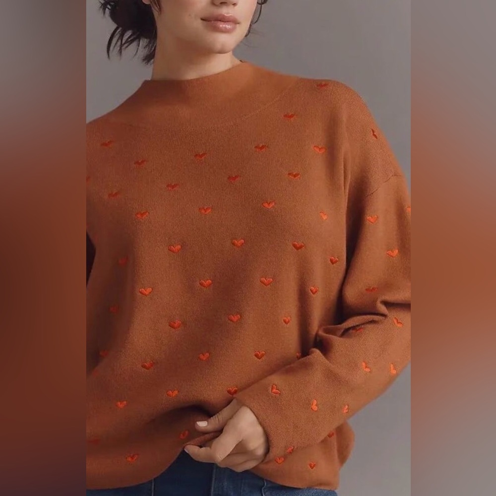 Anthropologie Maeve Cary’s Mock Neck Sweater Cedar Hearts Oversized